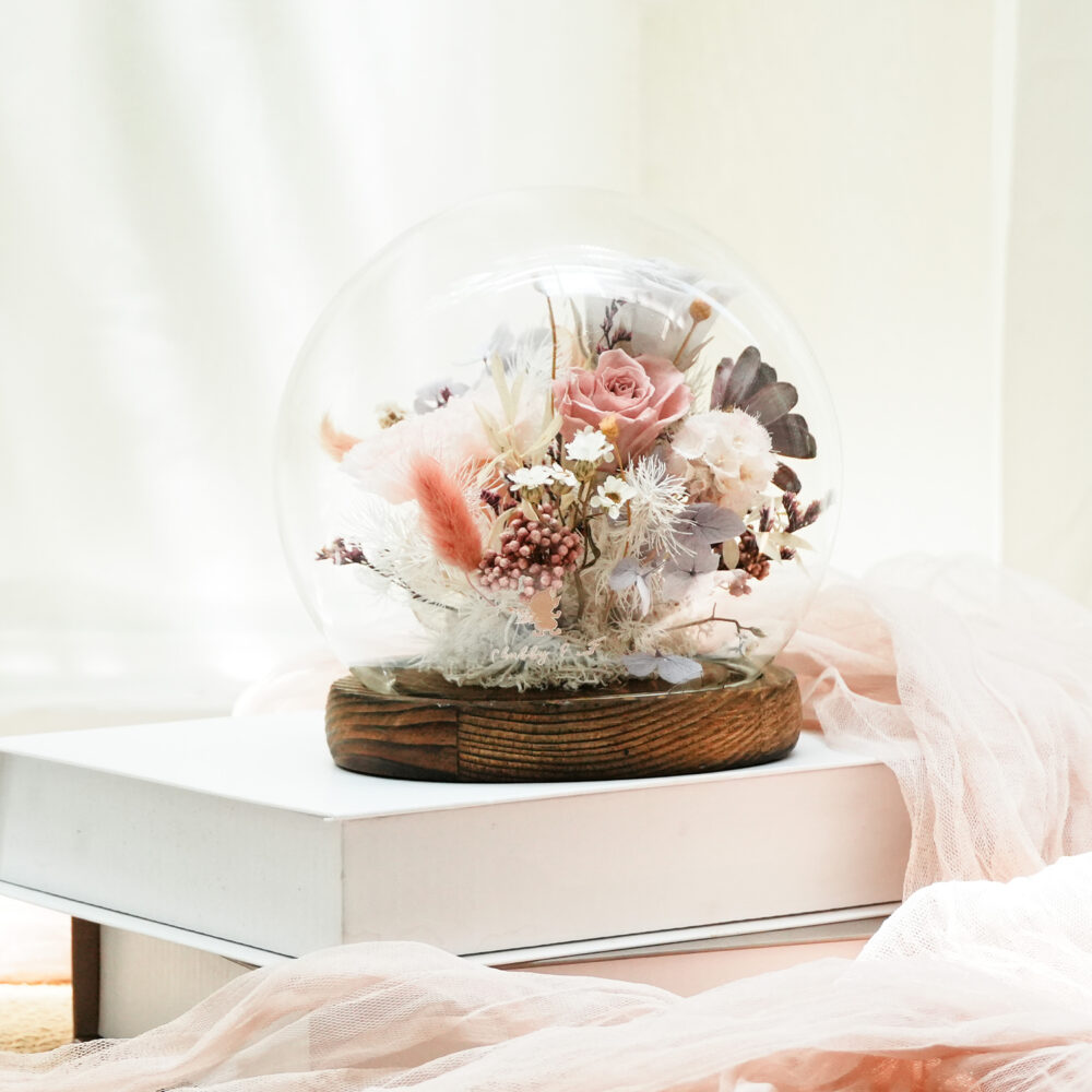 永生花星球盅罩 ｜Ｓ煙燻粉玫瑰現貨｜