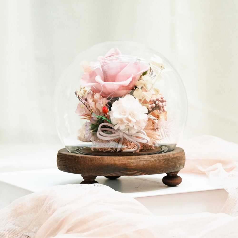 永生花星球盅罩 ｜Ｓ煙燻粉玫瑰現貨｜